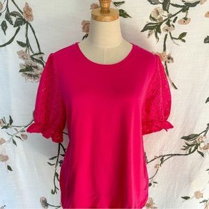 Pink Eyelet Puff Sleeve Shirt